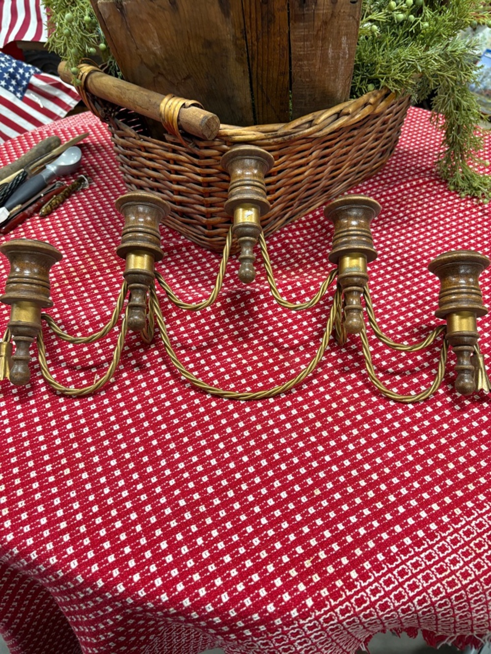 Vintage MCM Homco Twisted Gold Metal Wood 5 Candle Wall Sconce Hollywood Regency - Picture 2 of 4